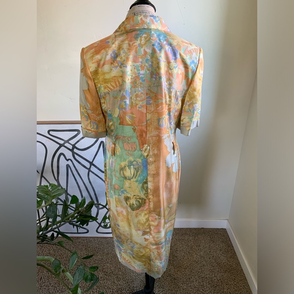 Vtg Louis Feraud 100% Silk Midi Dress Abstract Wearable Artsy sz 10 Belted Boho - Picture 4 of 16